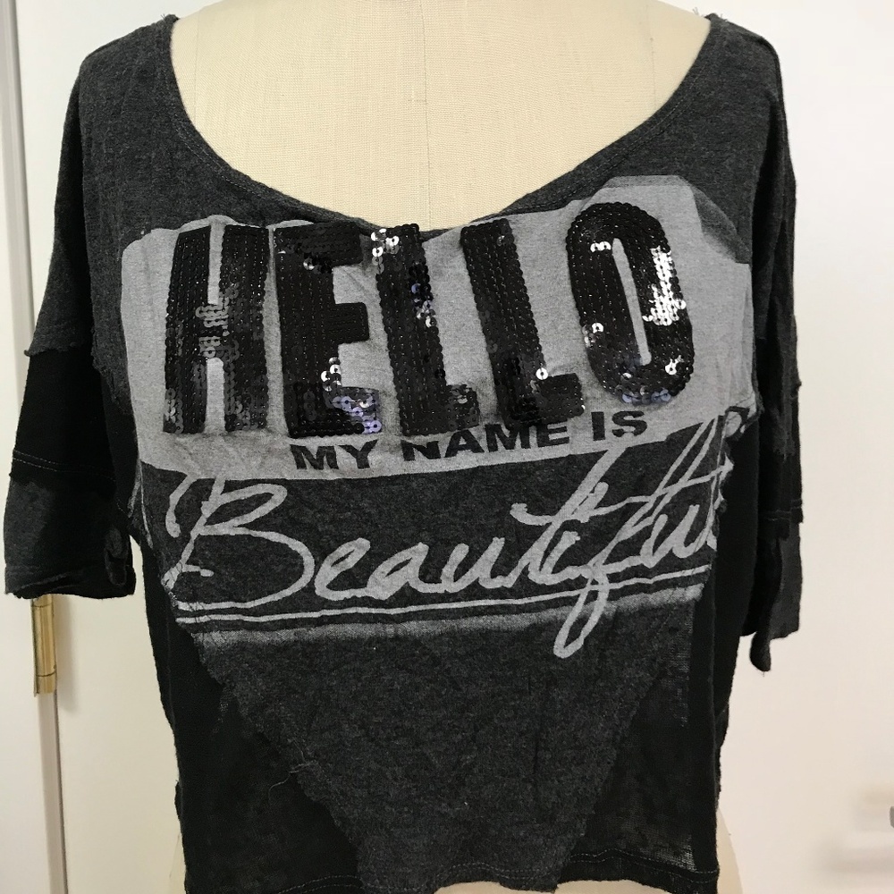 Hello My Name Is Beautiful Grey Crop Top